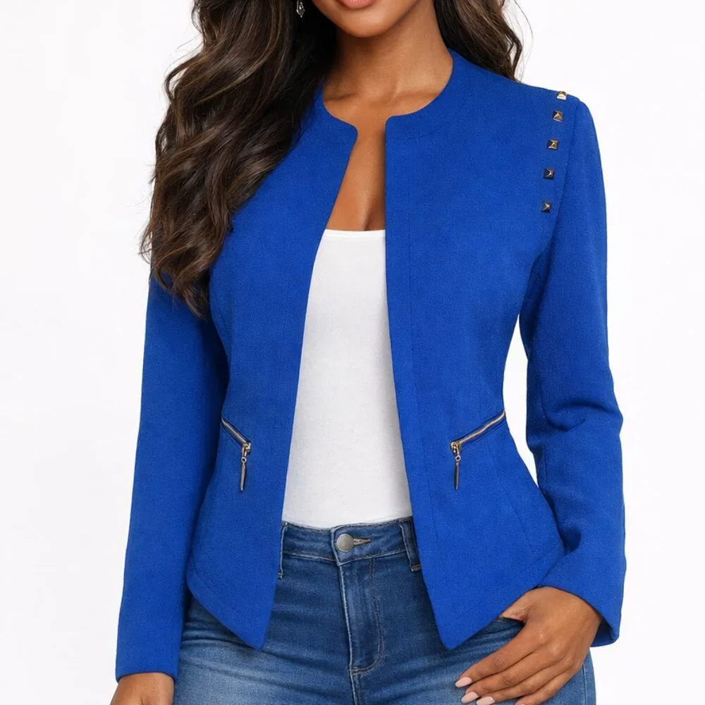 Forever 21 Royal Blue Studded Shoulder Open Front Blazer Small